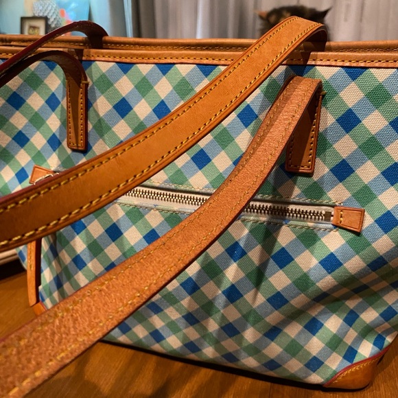 Dooney & Bourke Plaid Green and Blue Canvas Tote - Picture 12 of 15